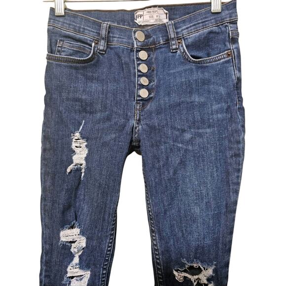 Free People Fly Button Women's Skinny Distressed Jeans Size 26 Casual Preppy - Picture 4 of 6